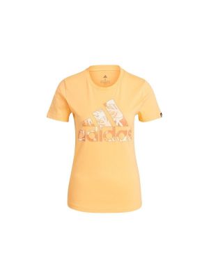Trópusi mintás rövid ujjú póló Adidas narancsszínű