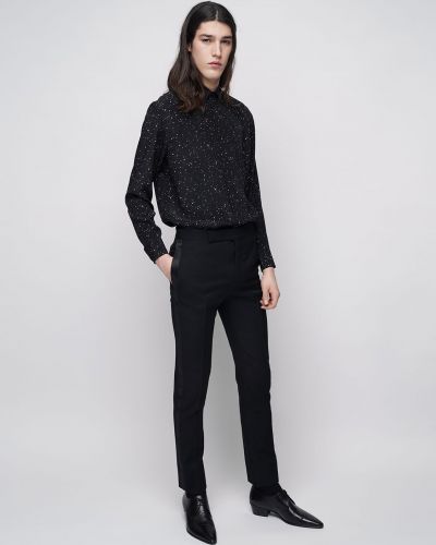 Pantalon en satin en laine Saint Laurent noir