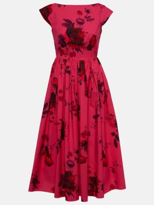 Pamučna midi haljina s cvjetnim printom Erdem ružičasta
