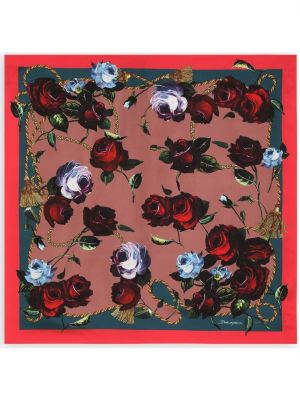 Копринен шал на цветя с принт Dolce & Gabbana червено