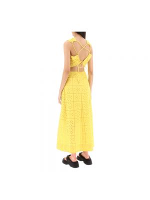 Vestido largo con bordado de algodón Ganni amarillo