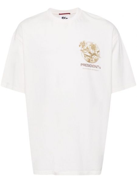 Kokvilnas t-krekls ar ziediem ar apdruku President's balts