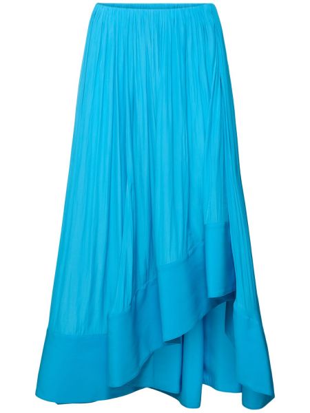 Saténové midi sukně s vysokým pasem Lanvin modré