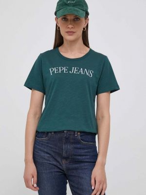 Памучна тениска Pepe Jeans зелено