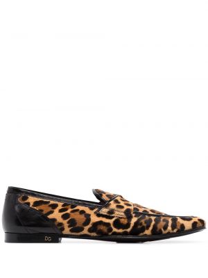 Loafersy s potlačou s leopardím vzorom Dolce & Gabbana hnedá