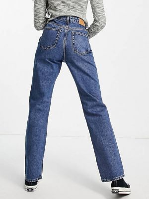 Прямые джинсы с высокой талией Weekday синие