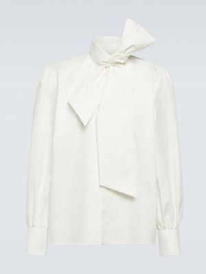Camicia con fiocco di cotone Saint Laurent bianco