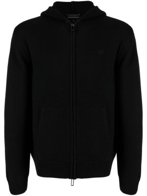Vilnonis siuvinėtas džemperis su gobtuvu Emporio Armani juoda