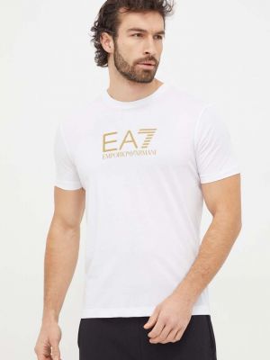 Koszulka bawełniana z nadrukiem Ea7 Emporio Armani biała