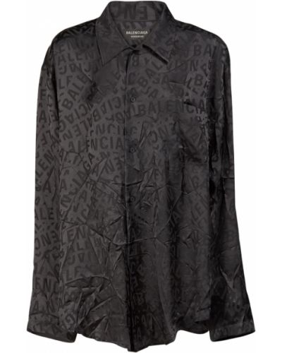 Žakárová hedvábná košile Balenciaga černá