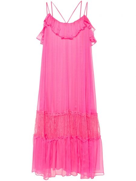 Μεταξωτή φόρεμα με δαντέλα Nissa ροζ