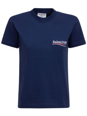 Памучна тениска бродирана slim Balenciaga синьо
