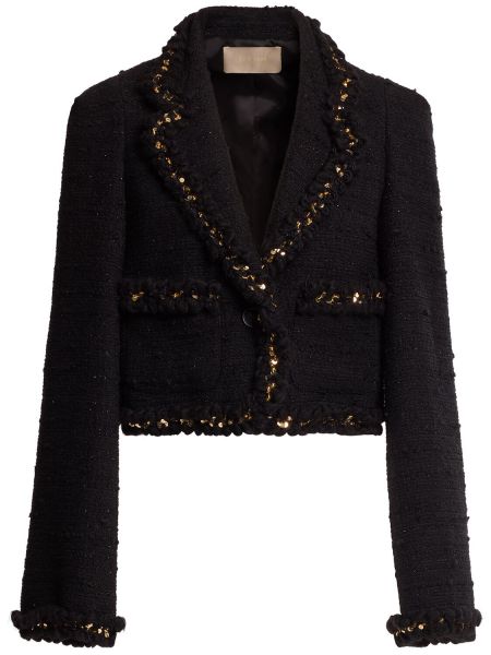 Tweed broderet cropped jakke Elie Saab sort