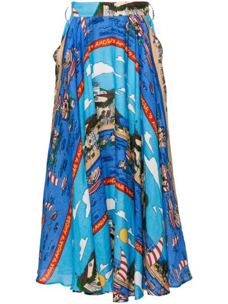 Lanena suknja s printom Alessandro Enriquez plava