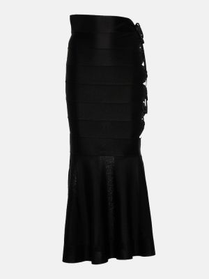 Midi φούστα με κορδόνια από διχτυωτό με δαντέλα Alaia μαύρο