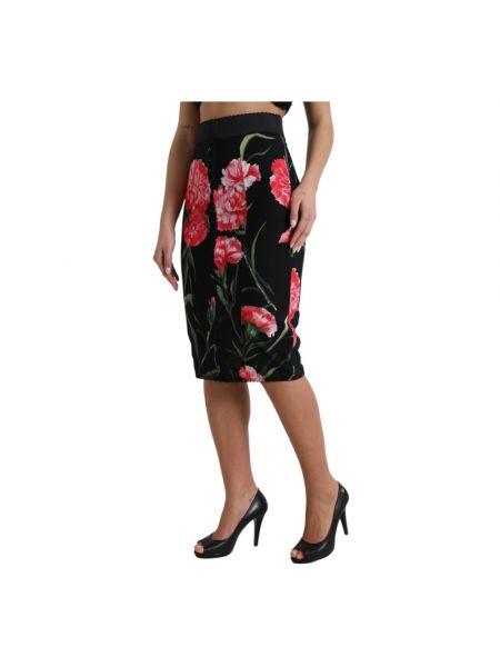 Spódnica midi z wysoką talią w kwiatki Dolce And Gabbana różowa