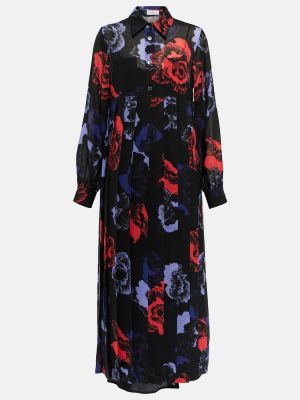 Květinové vlněné midi šaty Ferragamo černé