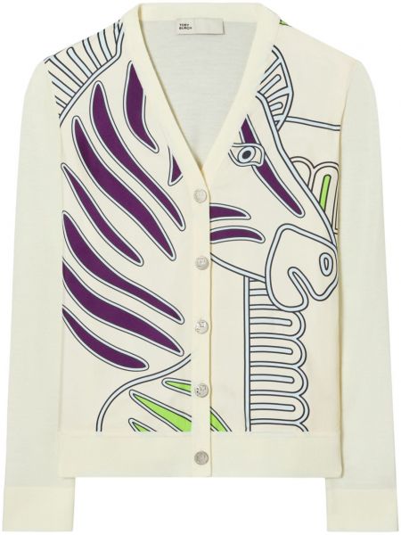 Seiden lange strickjacke mit print mit zebra-muster Tory Burch weiß