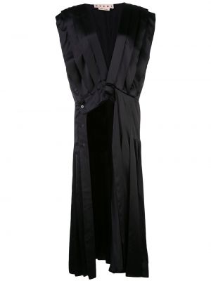 Vestido de cóctel con escote v asimétrico plisado Marni negro
