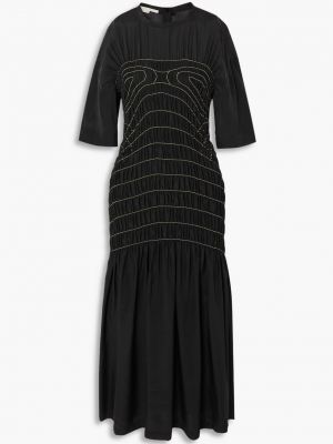 Платье миди из шелкового атласа в полоску со сборками STELLA MCCARTNEY черный