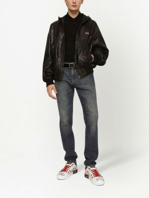 Ādas jaka ar kapuci Dolce & Gabbana melns