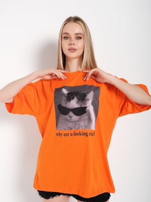 Koszulka z nadrukiem oversize K&h Twenty-one pomarańczowa