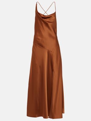 Satynowa sukienka długa asymetryczna Polo Ralph Lauren brązowa