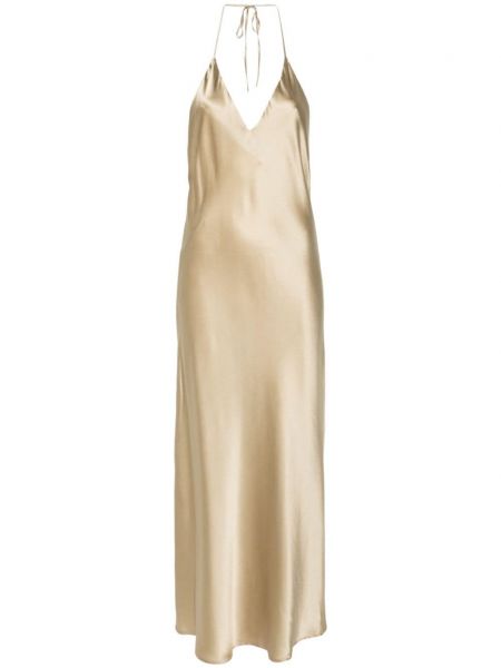 Satenska ravna haljina s v-izrezom Lardini zlatna