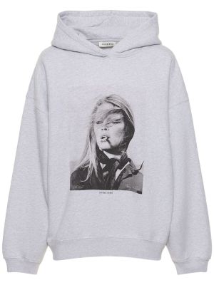 Pamučna hoodie s kapuljačom s printom Anine Bing siva