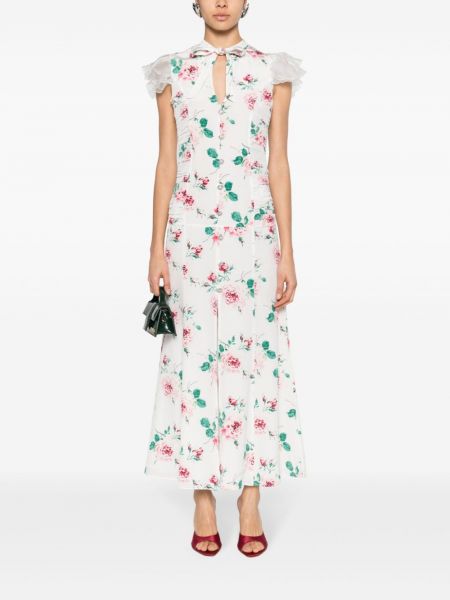 Květinové hedvábné košilové šaty s potiskem Alessandra Rich bílé