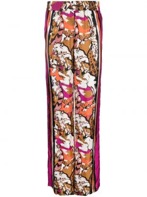 Jedwabne spodnie z nadrukiem w abstrakcyjne wzory Roberto Cavalli brązowe