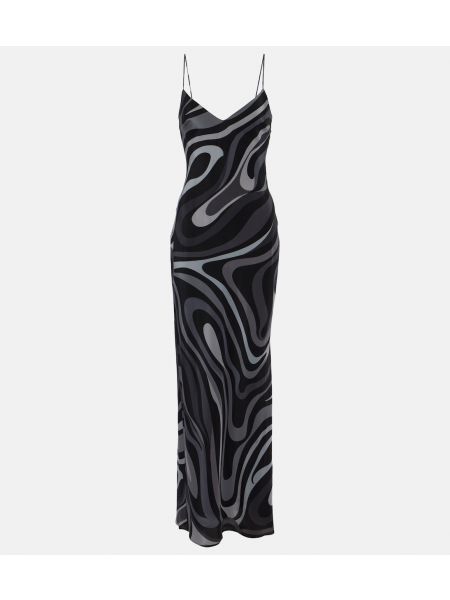 Шелковое длинное платье с принтом Pucci серое