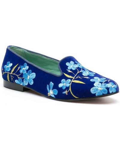 Pantuflas con bordado de flores Blue Bird Shoes azul