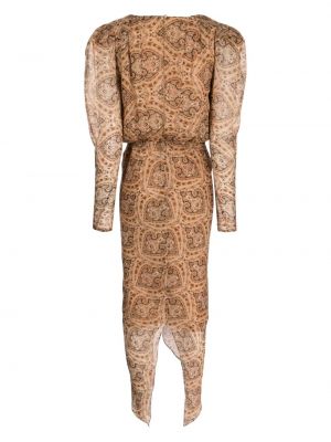 Midi šaty s potiskem s paisley potiskem Ronny Kobo hnědé