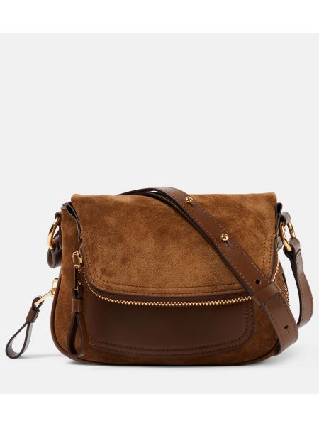 Кожаная замшевая сумка через плечо Tom Ford коричневая