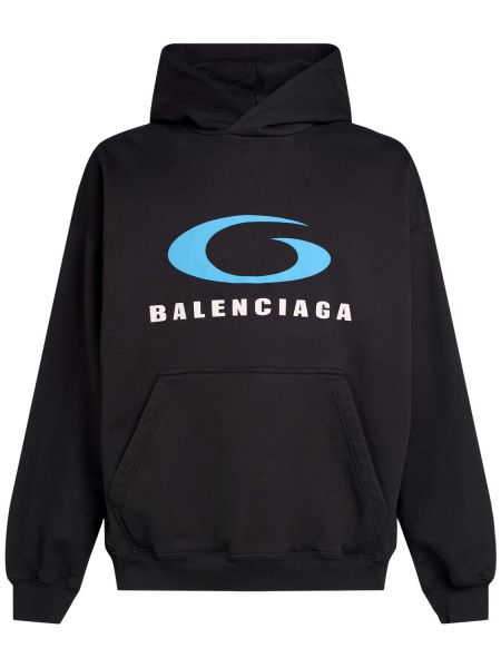 Hoodie i bomull med mönster Balenciaga svart