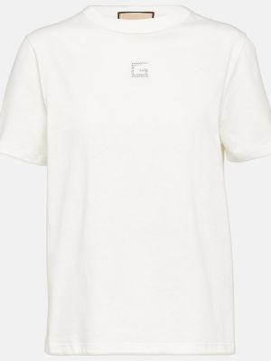 Bavlněné tričko s výšivkou jersey Gucci bílé