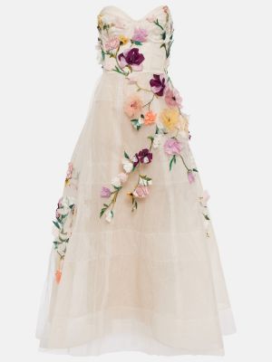 Haftowana sukienka długa w kwiatki tiulowa Monique Lhuillier
