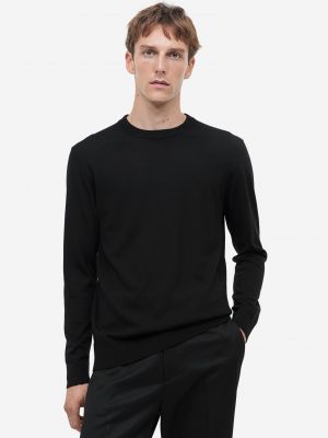 Шерстяной свитер слим из шерсти мериноса H&m черный