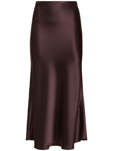 Satin midi nederdel Galvan brun