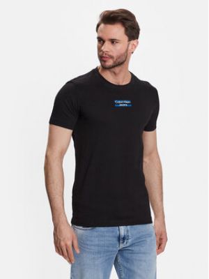 Průsvitné pruhované tričko s krátkými rukávy Calvin Klein Jeans černé