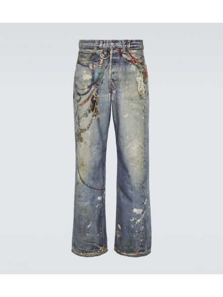 Low waist straight jeans mit print Acne Studios blau