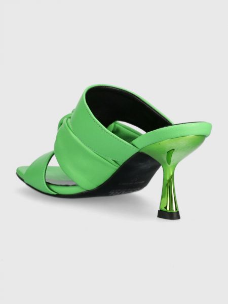 Kožené pantofle na podpatku Karl Lagerfeld zelené