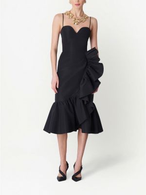 Hedvábné koktejlové šaty s volány Carolina Herrera černé