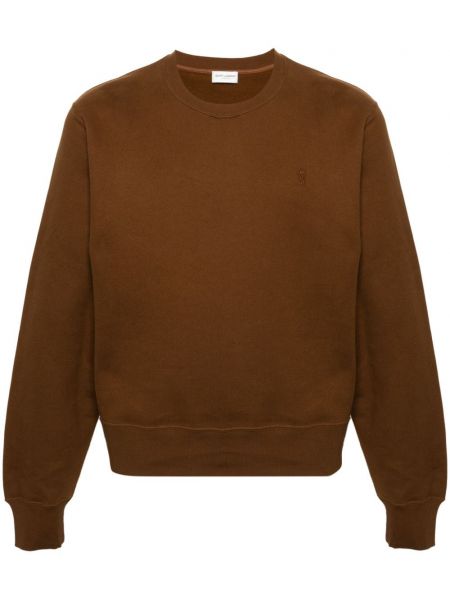 Pamučna dugi sweatshirt s vezom Saint Laurent smeđa