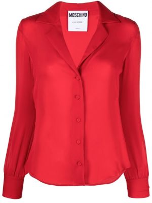 V-hals silke bluse Moschino rød