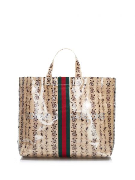 Shopper torbica s cvjetnim printom Gucci Pre-owned smeđa
