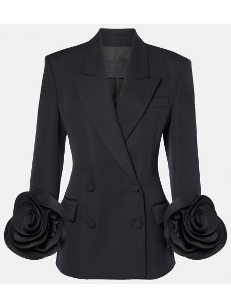 Çiçekli yün kruvaze blazer Valentino siyah