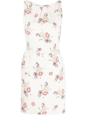 Svilena haljina s cvjetnim printom Christian Dior bijela