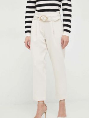 Morgan pantaloni femei, culoarea bej, drept, high waist